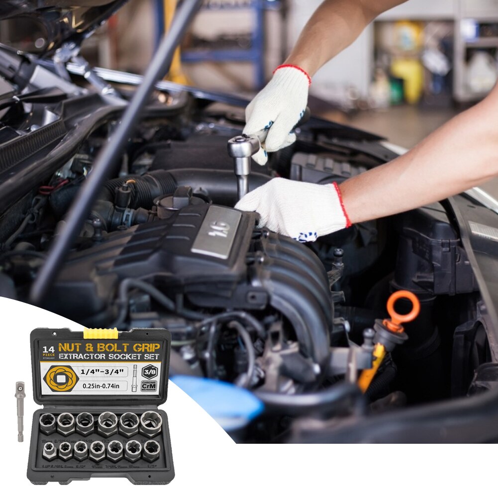 Anti-Theft 14pc Nut And Bolt Extractor Tool Set Bolt Nut Removal Extractor Multi-Functional Socket Tool Set