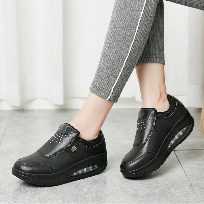 5CM Height Increase Women Toning Shoes Waterproof Leather Wedge Sneakers Lady Body Shaping Fitness Shoes Antislip Platform Shoes