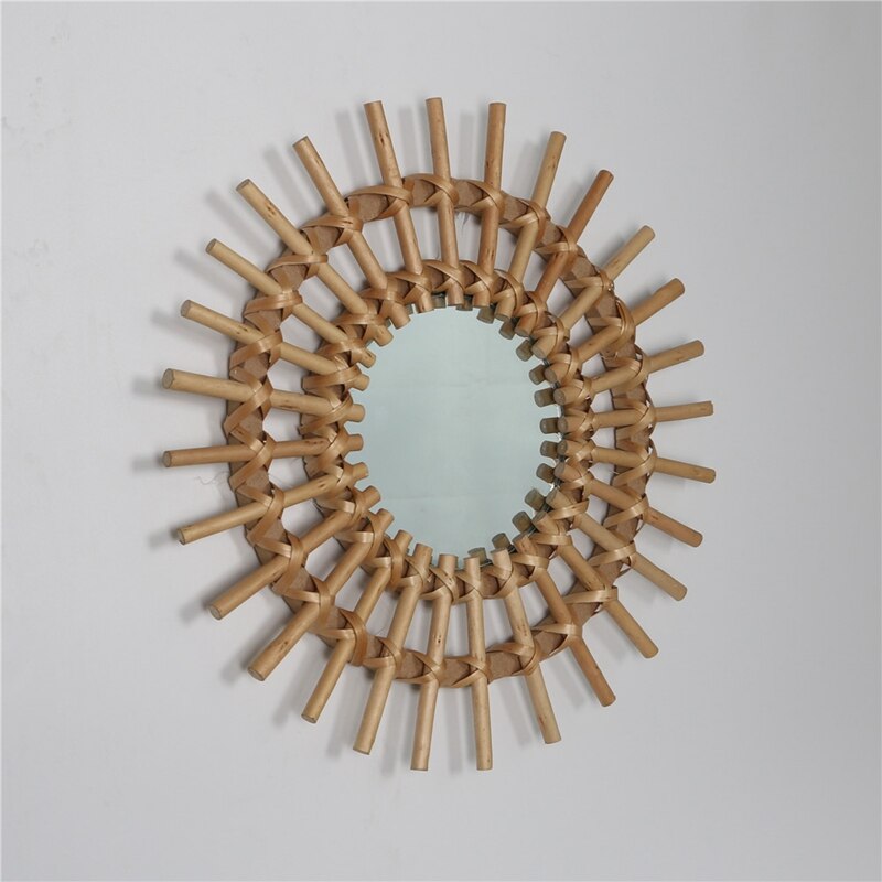 Nordic rattan dressing spejl innovativ kunst indretning rundt spejl stue væghængt spejl køkken badeværelse spejl