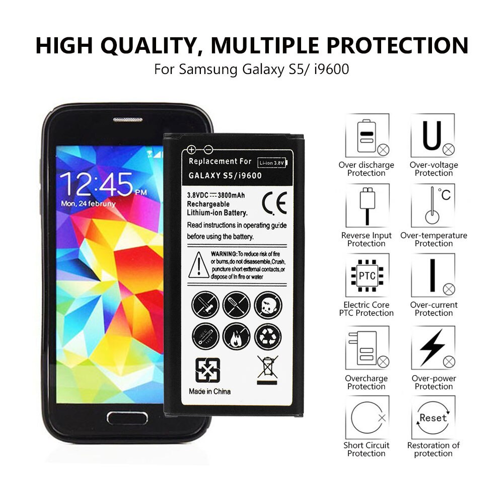 3.8v 3800mah li-ion battery for samsung galaxy s5 i9600 s5 active g900v g900t Replacement Battery Lithium Battery