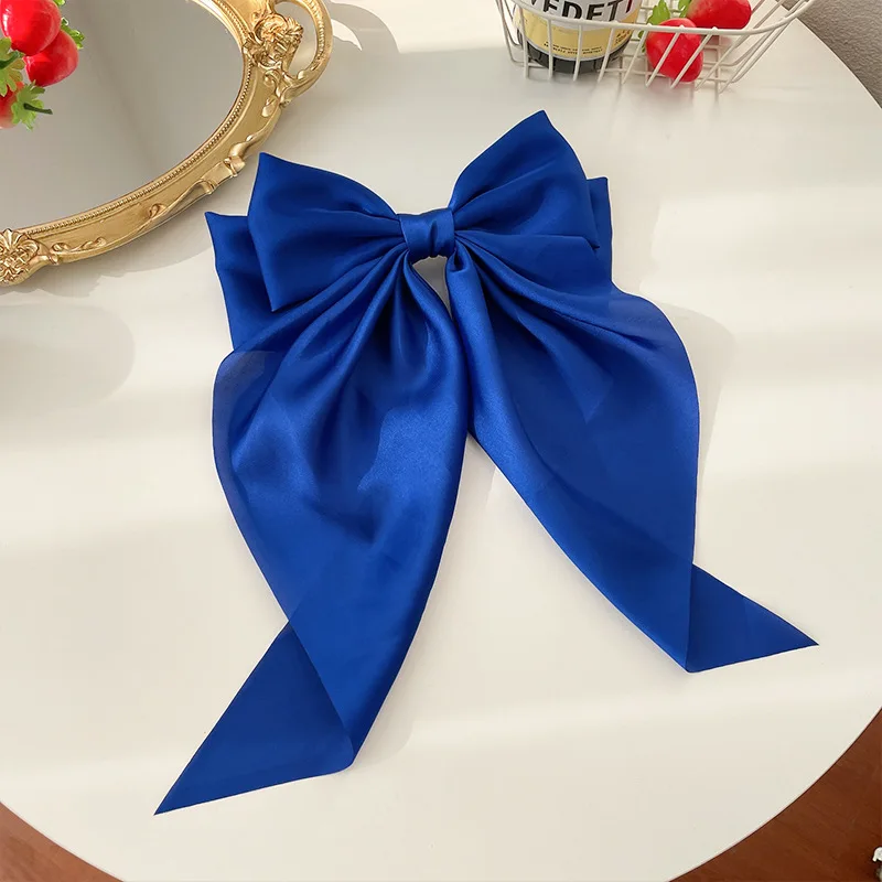 1 Uds. Cinta de satén de Color sólido, lazos grandes, horquilla, Clips de primavera, accesorios para el cabello para mujeres y niñas, sombreros coreanos de de verano 2023: Azul