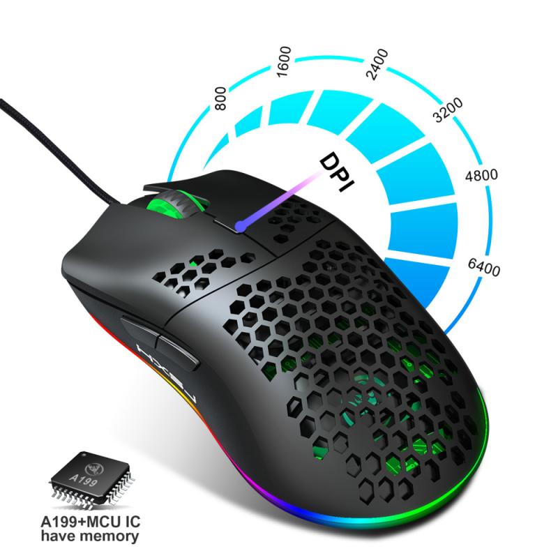 Hxsj J900 Usb Bedrade Gaming Muis Rgb Gamer Muizen Met Zes Verstelbare Dpi Honingraat Holle Ergonomisch Voor Desktop