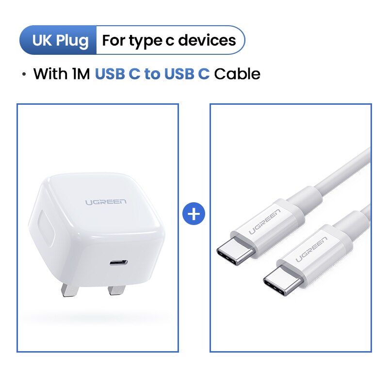 Carregador rápido usb 4.0 3.0 usb tipo c ugreen, plug pd para carregamento rápido de 18w qc4.0 qc3.0 carregador para celular iphone 11, x, xs, 8, pd: UK add C-C Cable