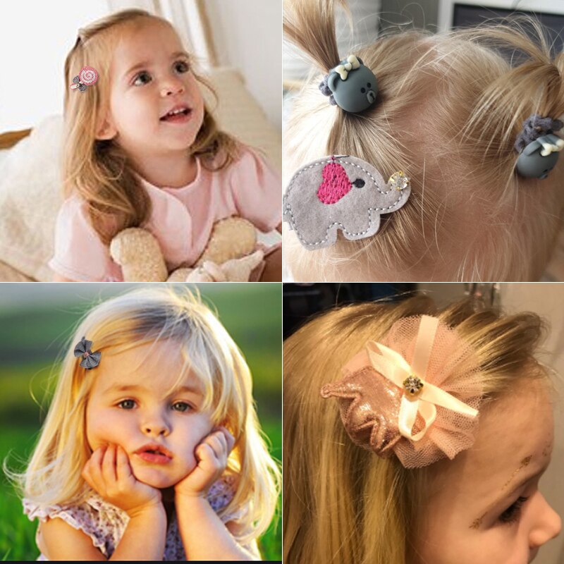 Horquillas bonitas para niña, accesorios para el cabello, lazo de flores, cintas para el pelo de animales, diadema de dibujos animados para niña, tocado de horquilla, 8 unids/set por Set