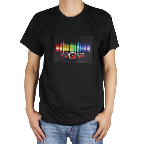 Sound-activated LED Light Music T Shirt Cotton Short Sleeve LED T Shirt with Detachable EL Panel for Rock Disco Party Dance DJ