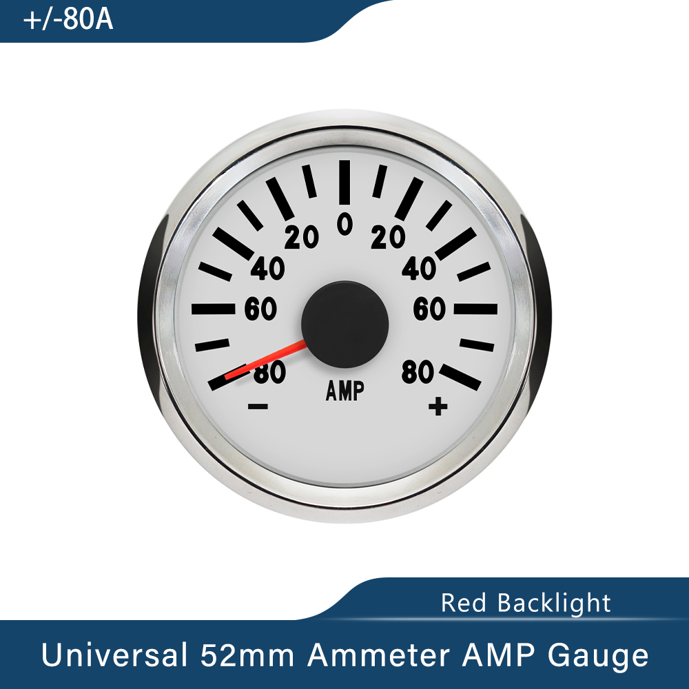 Universale impermeabile 52mm 2 &quot;amperometro amp misura +/-80A/+/-150A con sensore di corrente con retroilluminazione rossa 12V 24V per barca camion auto: 80A WS