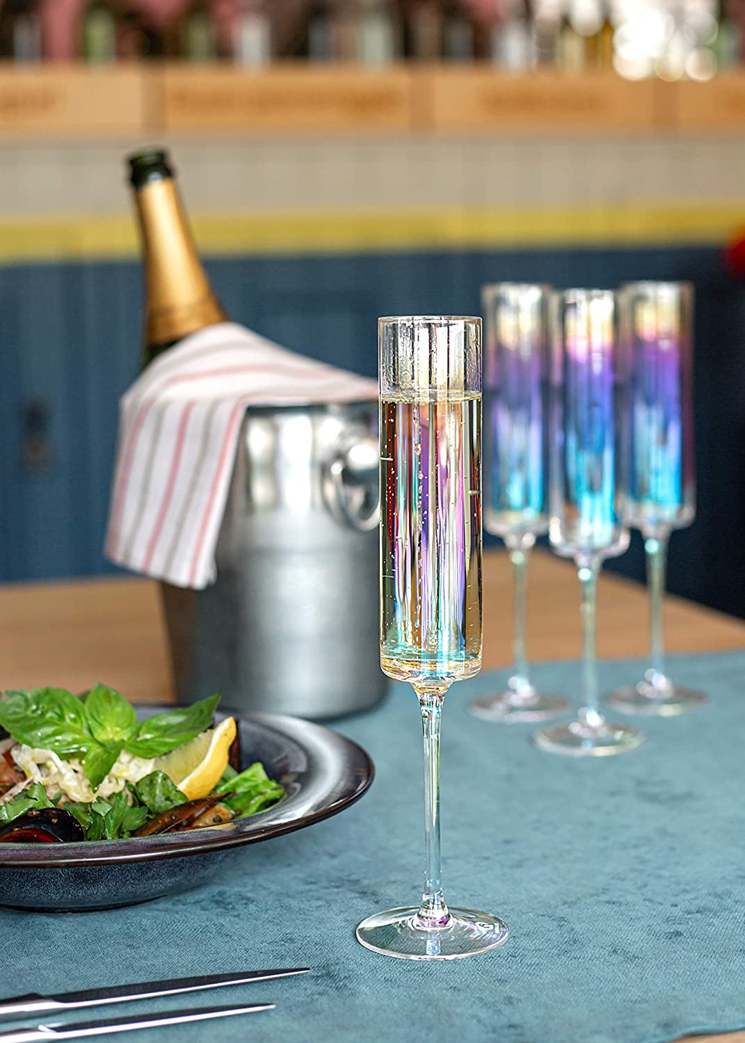 Crystal Champagne Flutes Wine Set Square Wine Glasses With Stem Cocktail-Glass Lead Free Pearly Champagne Glasses