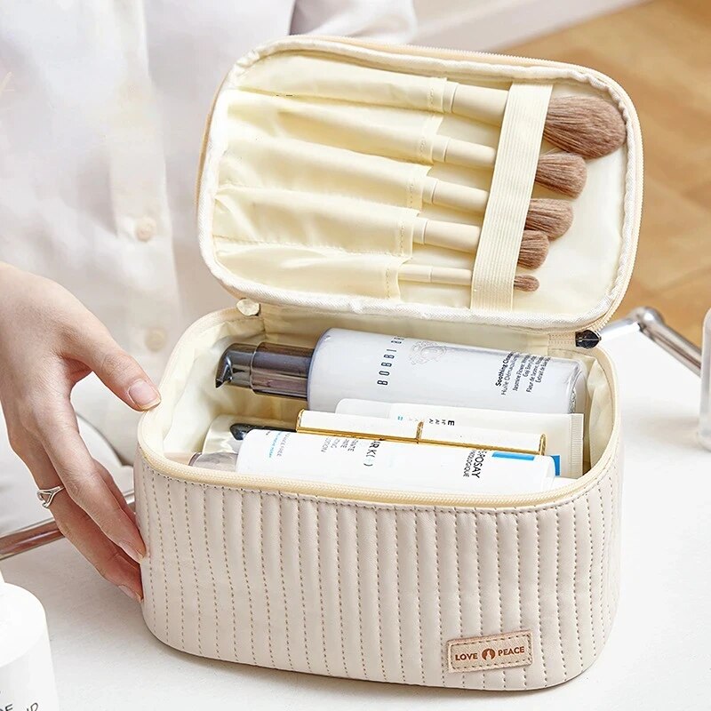 Sacos de maquiagem para mulheres viagem produtos de higiene pessoal bonito casos saco portátil cor sólida organizador de maquiagem caixa saco cosmético neceser couro do plutônio