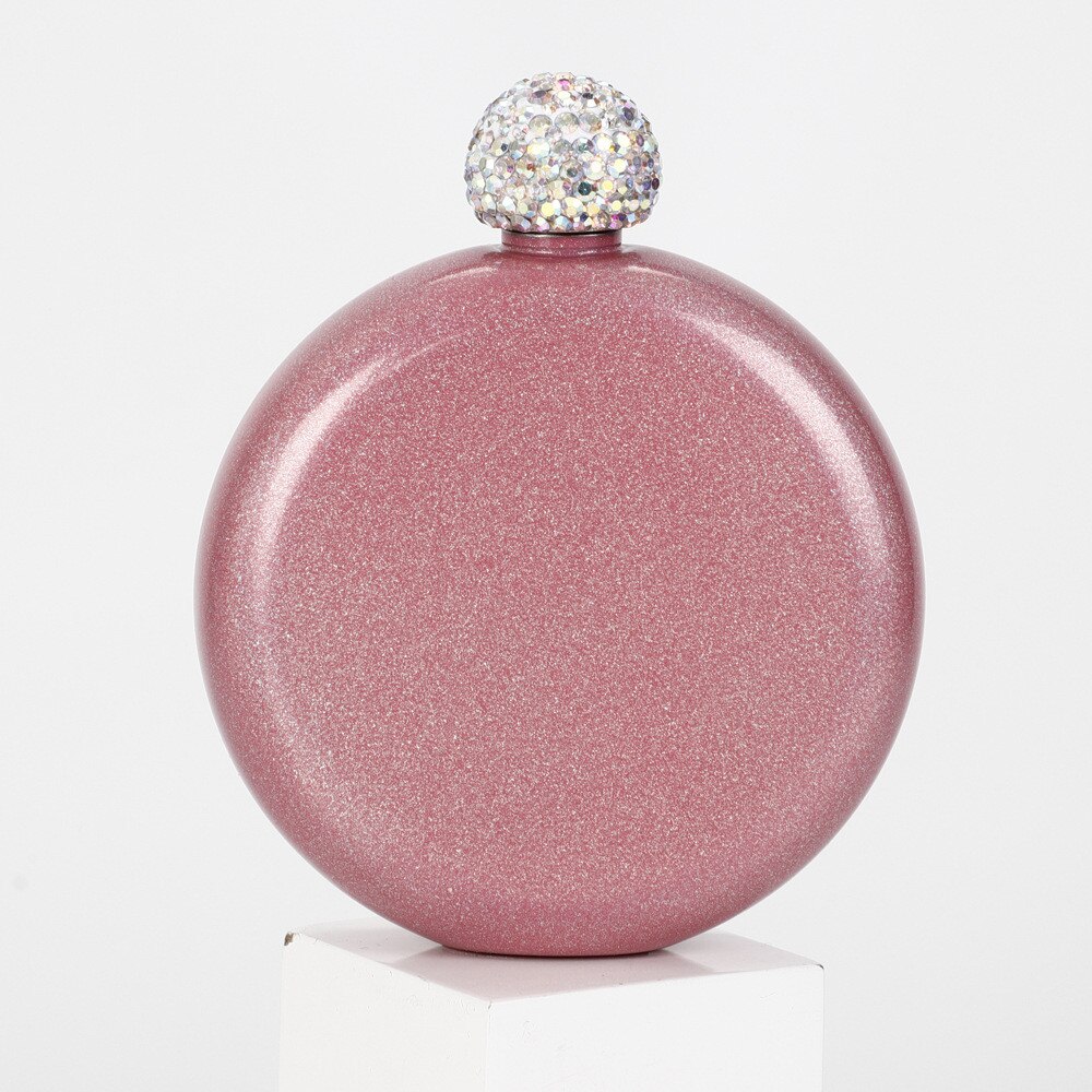 Portable Stainless Steel Wine Whiskey Flask Round Alcohol Bottle Bridesmaid Hip Flask Crystal Lid Liquor Flask: Pink