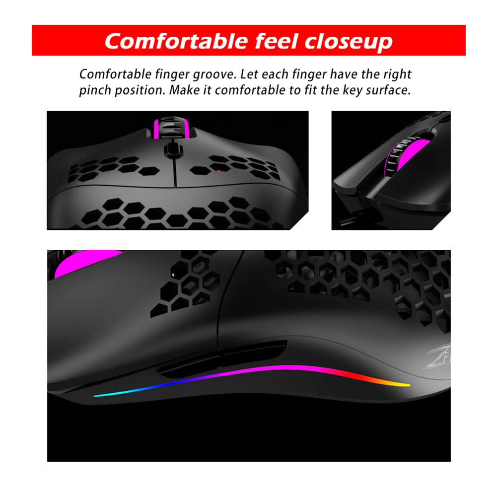 ZELOTES C7 USB Wired Gaming Mouse - 16000DPI, 12 Buttons, RGB Honeycomb Backlit, Adjustable DPI