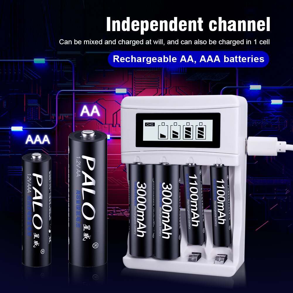 PALO AA Rechargeable battery aa 1.2v Ni-MH AA Batteries Rechargeable Battery 2A batteria for Led flashlight battery