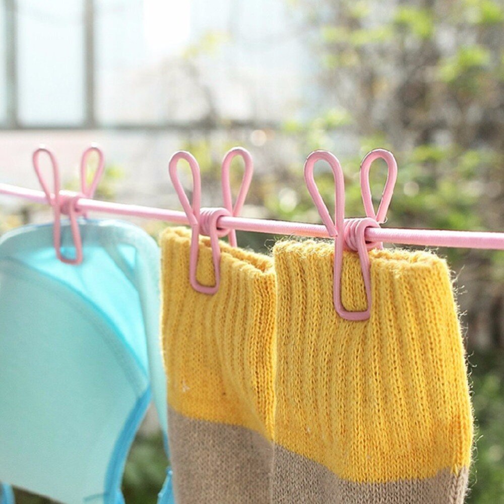 185cm Portable Multifunctional Drying Rack Clips Cloth Hangers Steel Clothes Line Pegs Travel Clothespins -TF