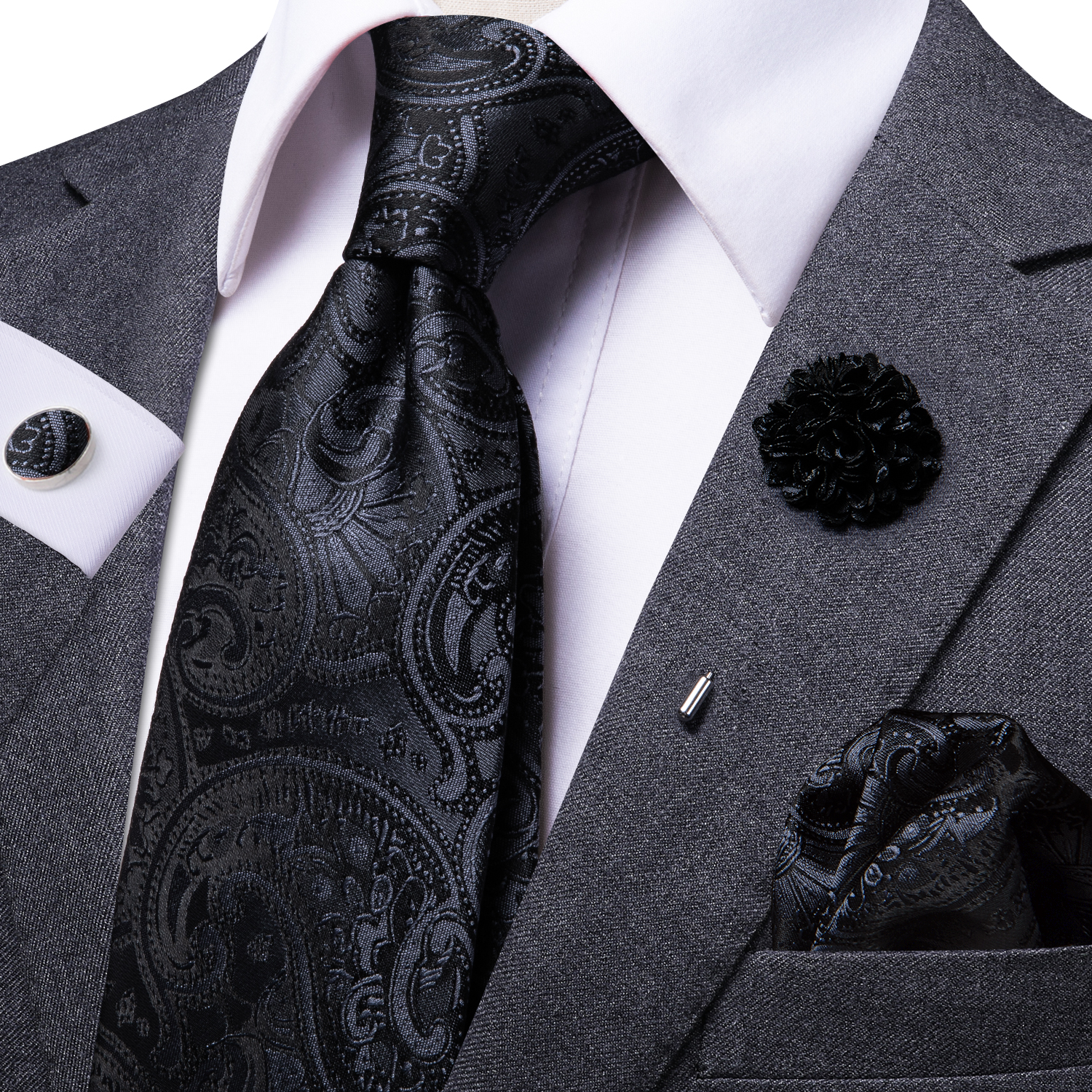 Corbata de negocios de seda azul claro liso para hombre, corbata de de alta corbata de lujo de 8,5 cm, broche de gemelos, corbata de boda para hombre 2023: Gris oscuro