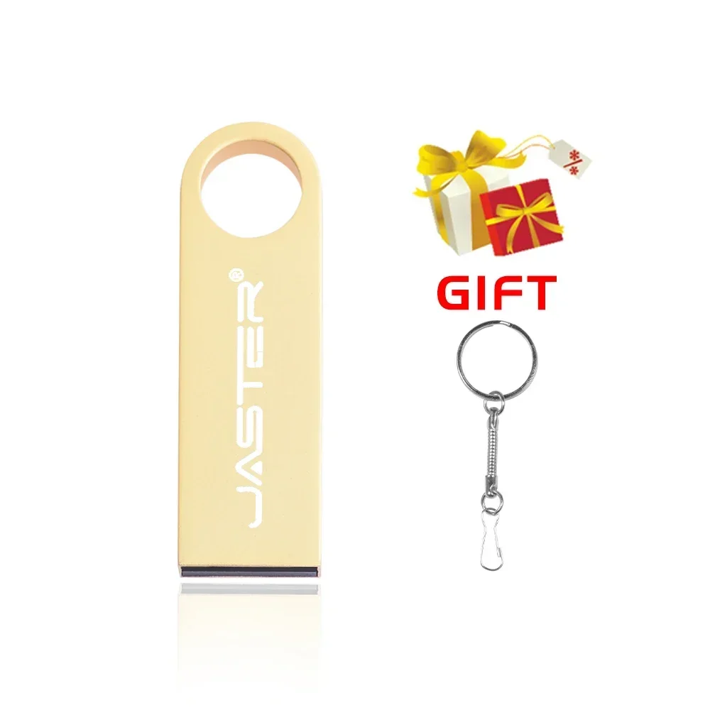 JASTER-Unidad Flash USB 2,0 de Metal, Pen Drive de alta velocidad de 64GB, 32GB, 16GB, llavero gratis, disco U de 8GB y 4GB para ordenador portátil: Oro / 100 GB
