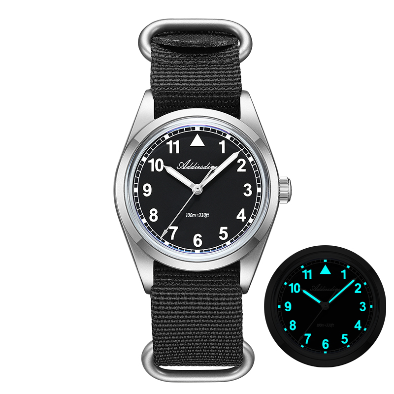 Reloj de cuarzo ADDIESDIVE, correa de nailon luminosa, cristal de espejo de burbuja de acero 316L VH31, caja arenada de buceo de 100M, reloj de hombre de 36mm: Café