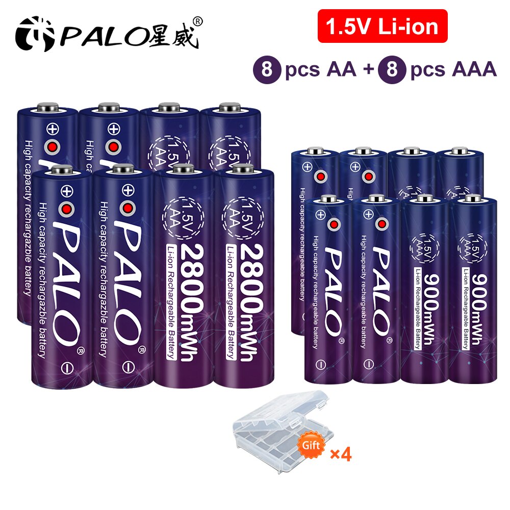 1.5V AA + AAA Lithium Rechargeable AA Battery AAA Li-ion 900mWh+2800mWh For Torch Toys Clock MP3 Player Replace li ion Battery: 8AA AAA
