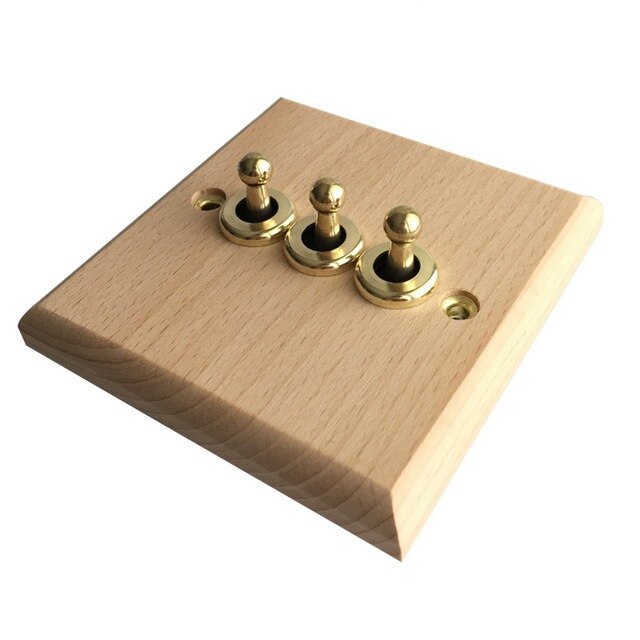 Wall Lights Switch Hand Made Retro Switch 10A 110V-250V Maple/Walnut Wood Panel Brass Lever 1 GANG/ 2 GANG Wall Switch: Burlywood 3