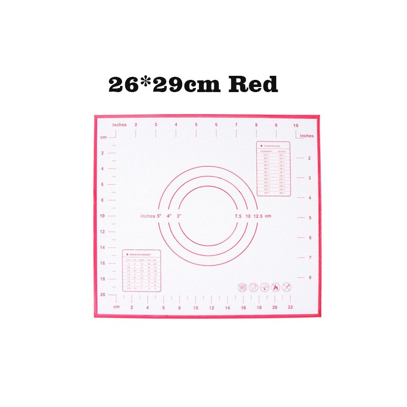 60*60cm Grote Maat Siliconen Bakken Mat 30cm Kneden Deeg Mat met Schaal Non Stick Rollende Gebak mat voor Bakken Keuken Tool: 26x29cm Red