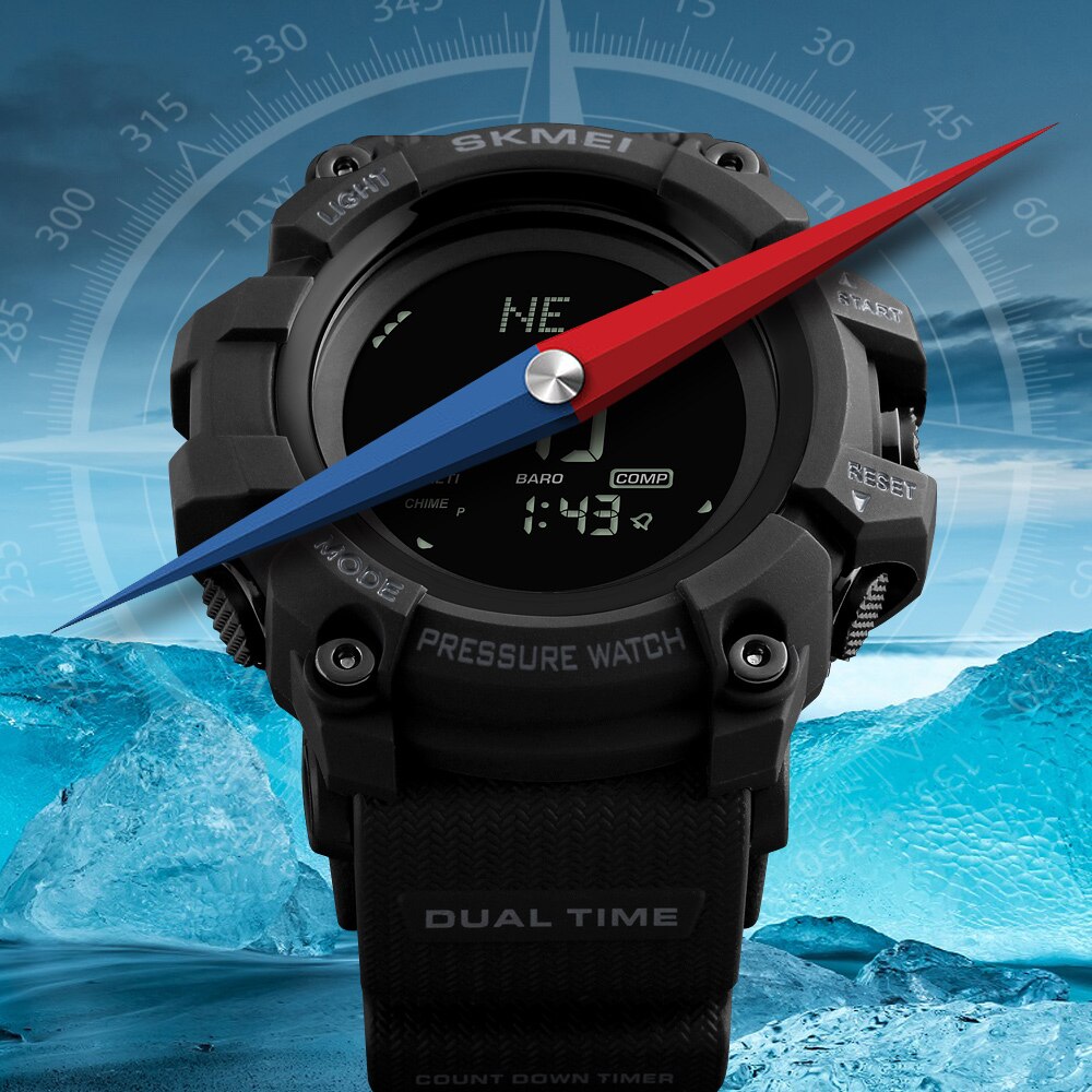 SKMEI Herren Sport Uhren Stunden Schrittzähler Kalorien Digitale Uhr Höhenmesser Barometer Kompass Thermometer nasser Männer Uhr