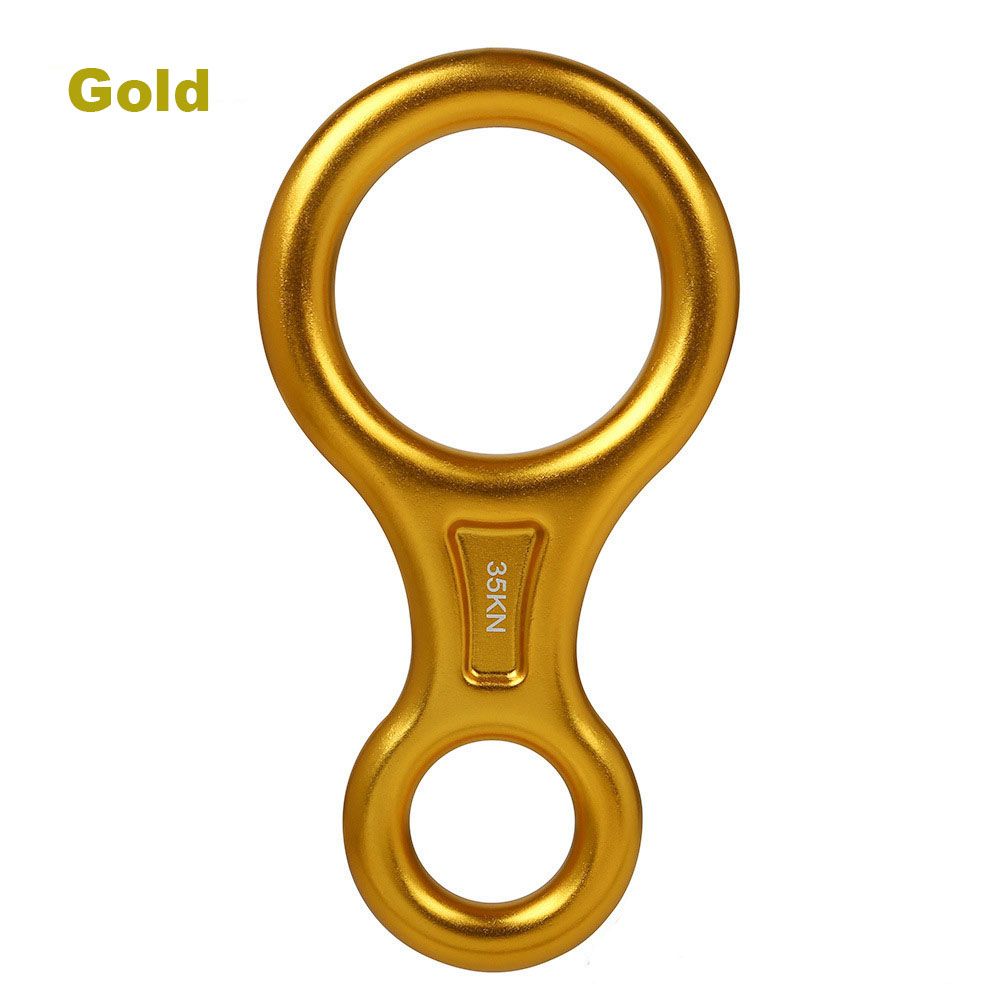 Rock Climbing 8-Shape Eight Ring Abseiling Device 35KN Descender Belay Rappelling Carabiner Downhill Rappelling Gear Molle: Gold