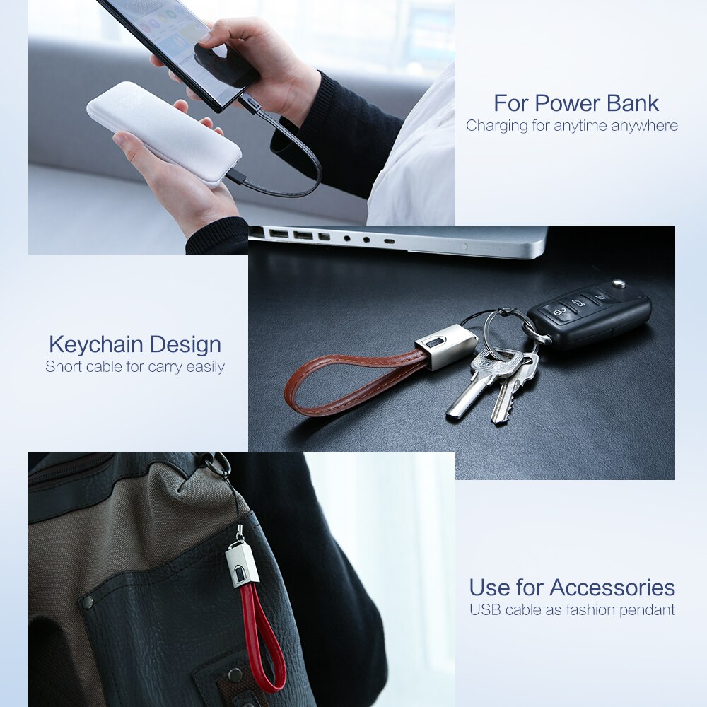 Raxfly Lederen Sleutelhanger Ring Usb Kabel Voor Saumsung Iphone 11 Pro Max Xr 20Cm Micro Usb Kabel Usb 1.8A opladen Data Draad