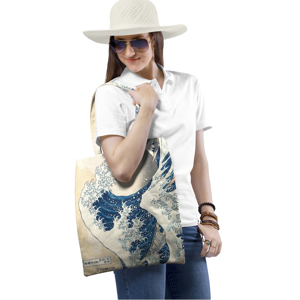 Herbruikbare Boodschappentas Eco Vrouwen Handtas Opvouwbare Strandtas Dagelijks Gebruik Schoudertas Golven Print Casual Canvas Tassen