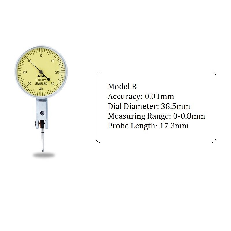 0.001mm Precision Leverage Dial indicator 0-0.8mm Metric Dovetail Rails Measuring Instrument Tool Shaft Runout Analog Test: Model B