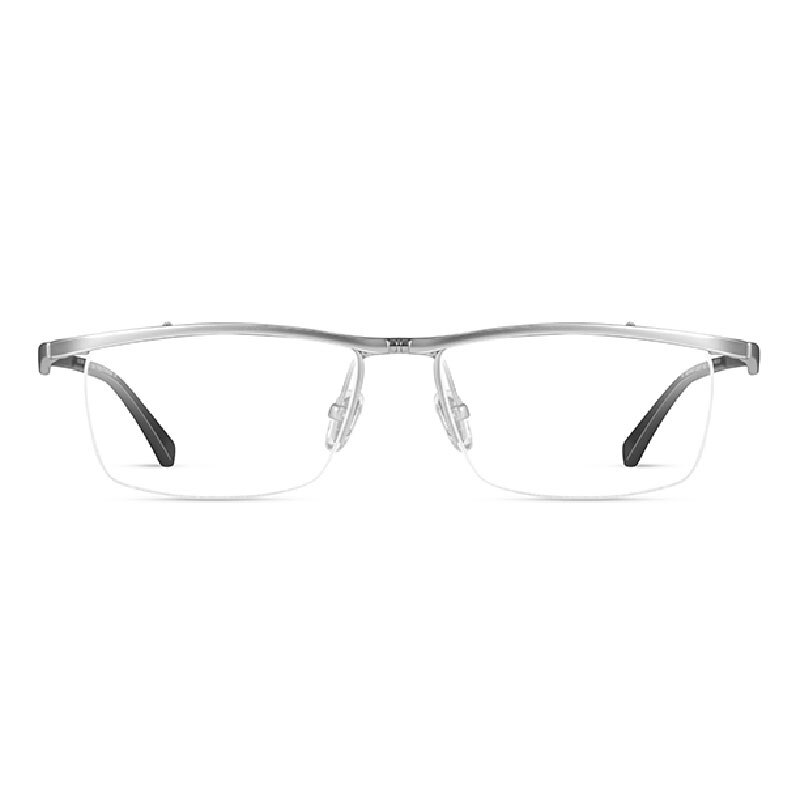 Pure Titanium Frame Glasses Half Rim Eye Glasses Men Style Shortsighted Spectacles with Spring Hinges: Silver
