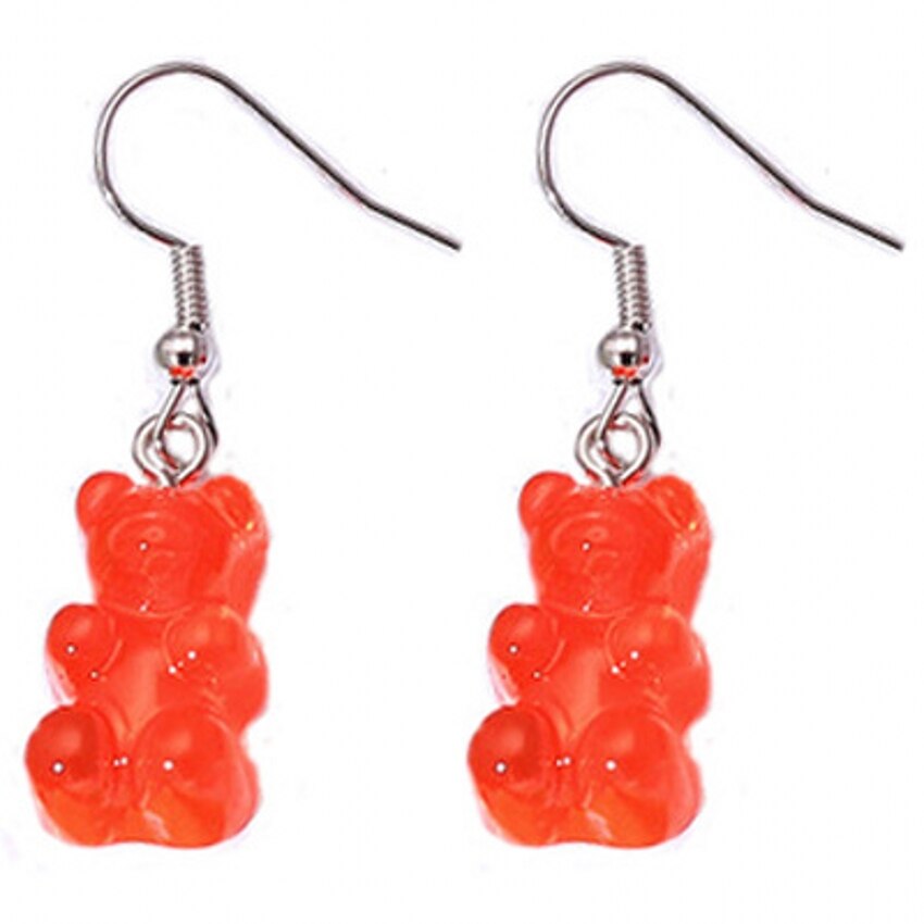1 paar Karikatur Nette Bären Ohrringe Bunte Kristall Gummibärchen Haken Tropfen Ohrring Süssigkeit Farbe Weihnachten Schmuck: rot