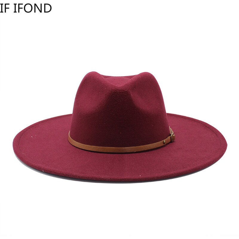 Sombrero de ala ancha para hombre y mujer, sombrero de ala ancha de lana sólida clásica, estilo británico, Panamá, Jazz, iglesia, 9,5 CM,