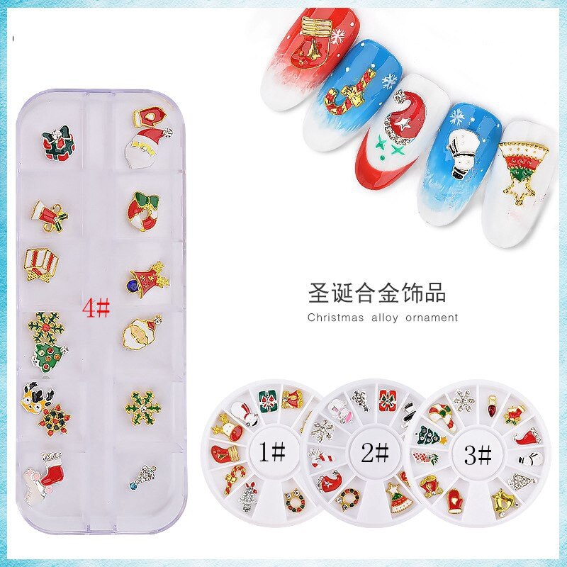 12 stk/hjul metal 3d diamanter nail art julepynt charms negle glitter rhinestones hjul negle forsyninger smykker