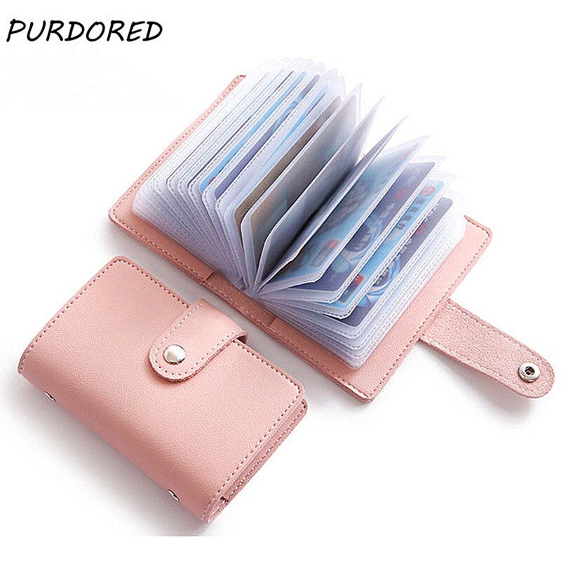 1 tarjetero de cuero PU PURDORED Unisex con 24 ranuras para RFID, tarjetero para tarjetas de crédito para mujer, bolsillo con cremallera, tarjetero de negocios para hombre