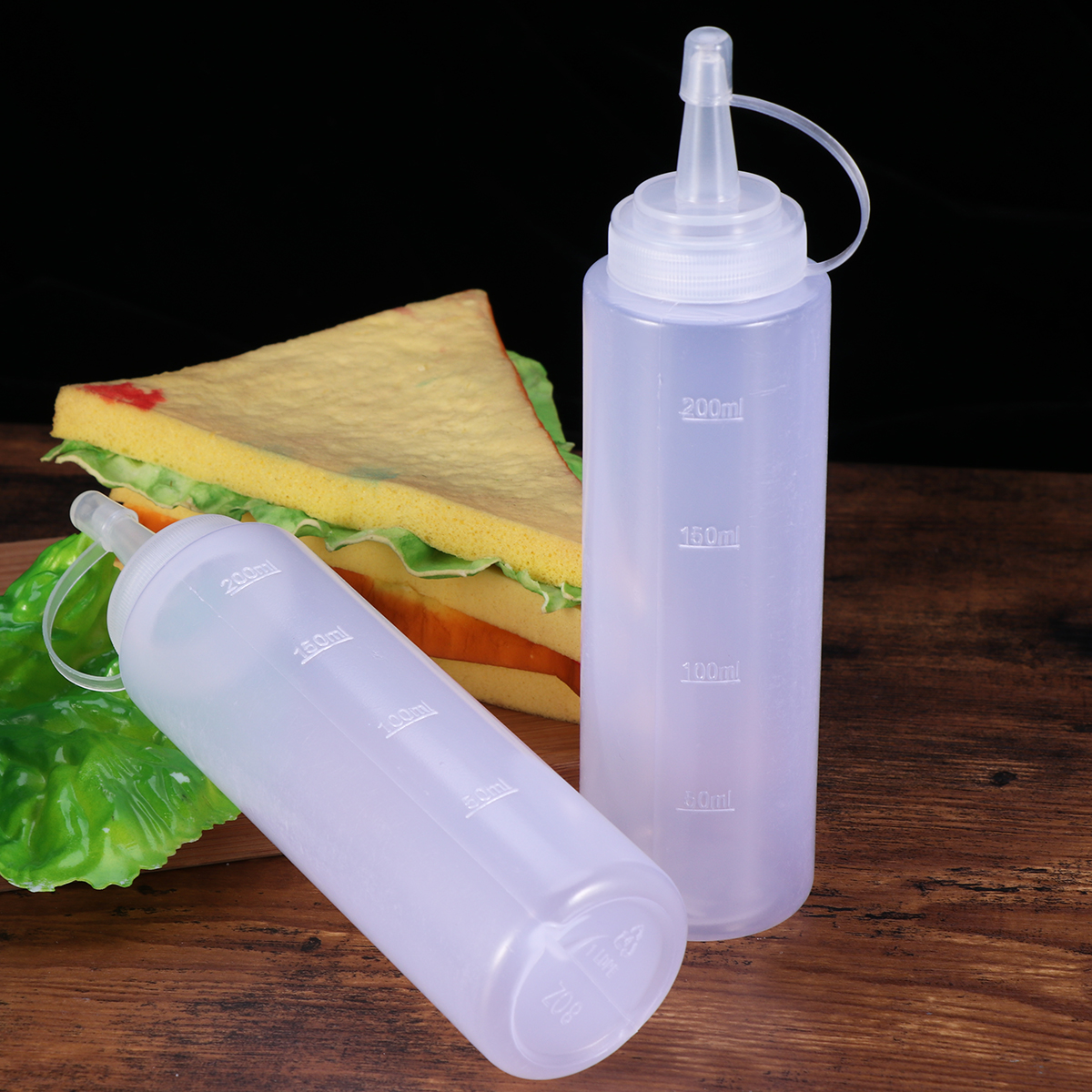 Botellas de plástico para condimentos, botellas de plástico de 230ml y 8oz con tapas, dispensadores para Ketchup, salsas calientes, aceite de oliva y barbacoa