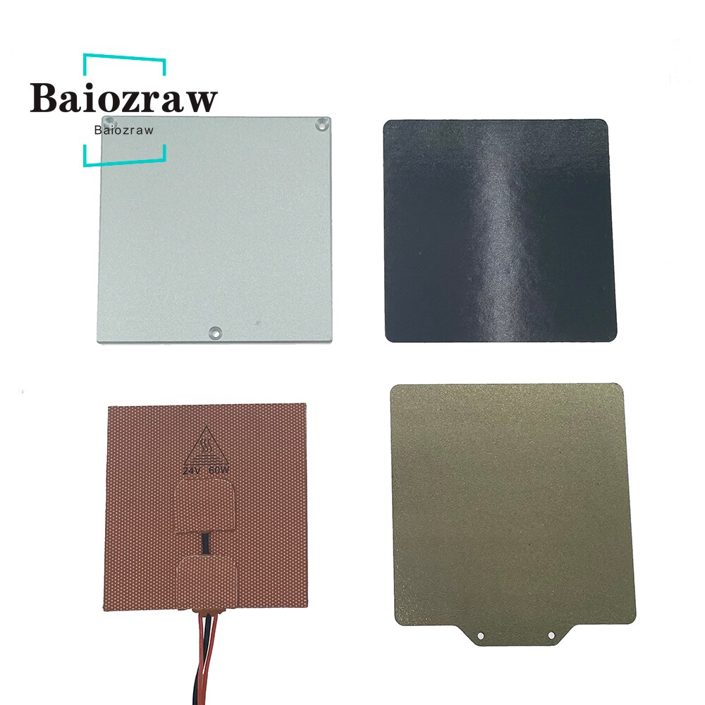Baiozraw  v0.1 3d drucker-heizbett-set, bestehend 60w 24v silikonmatten , 120*120 aluminiumplatten und pei-stahlblech für voron (0.1 teile)