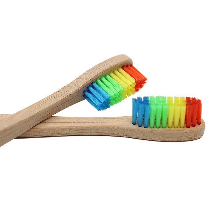 1pc Colorful Head Bamboo Toothpaste Environment Wooden Rainbow Bamboo Toothbrush Oral Care Soft Bristle