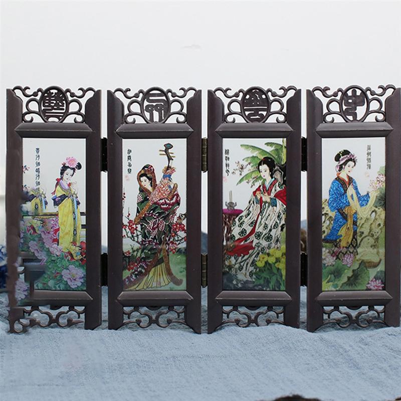Resin Four Panels Room Screen Divide Screen Small Vintage Folding Panel Screen (Four Great Beauties)