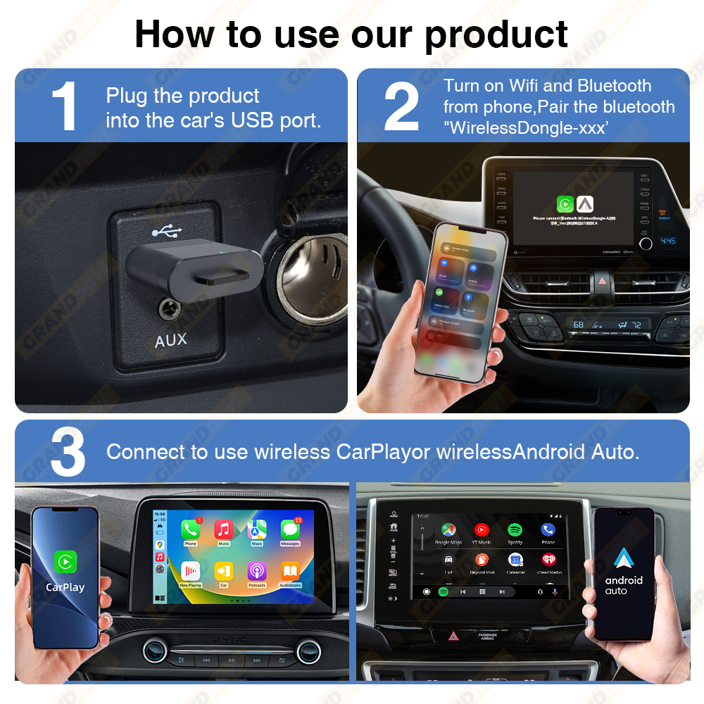 Trådbunden till trådlös carplay android auto 2 i 1 miniadapter 5 ghz wifi 5 lämplig för 98%  av original trådbundna carplay/autobilar