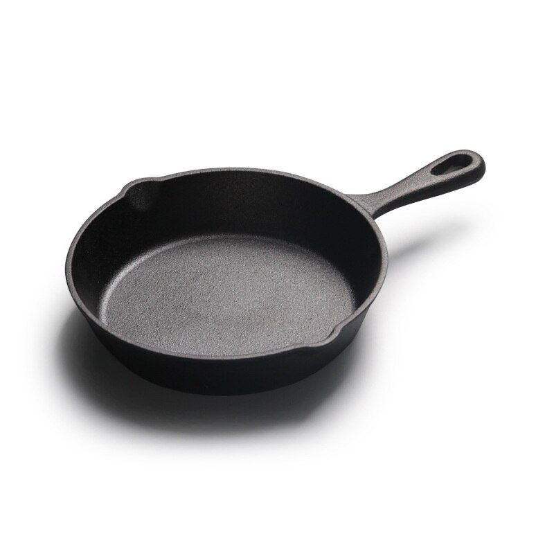 Pre-Gekruid 20 cm Gietijzeren Koekenpan Koekenpan met Siliconen Handvat Anti-aanbak Bakplaat Grill Pannen Zwart (koekenpan -lange handvat)