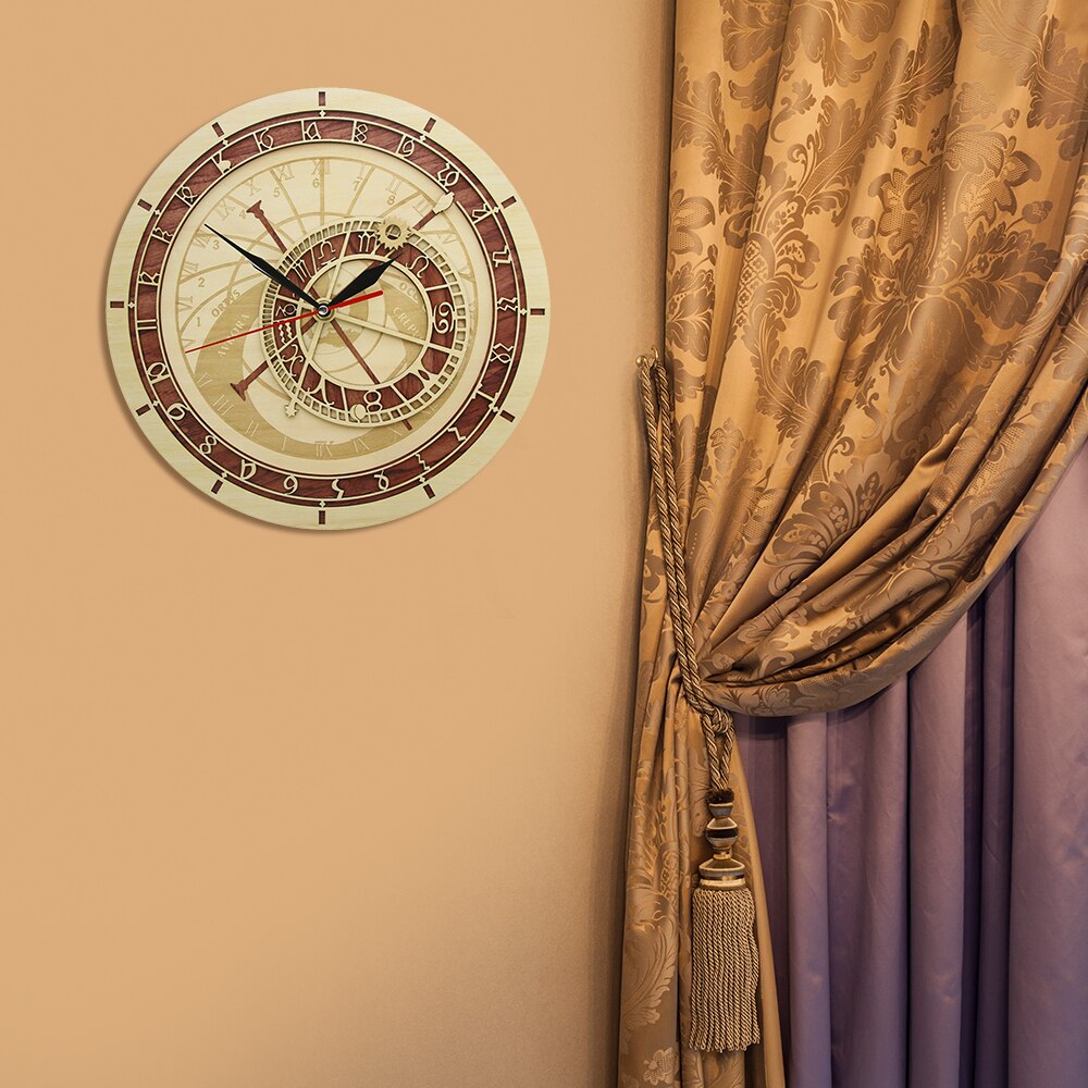 Czech Republic Prague Astronomical Wood Clock Rustic Astrology Sweep Quartz Round Watch Medieval Astronomy Eco Friendly Horloge
