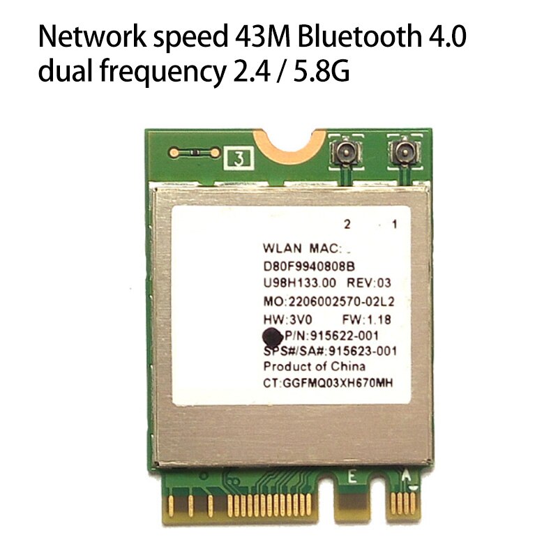 RTL8822essere Doppia Frequenza AC 433M Scheda di Rete Bluetooth 4.0 Scheda di Rete senza fili SPS: 915623-001