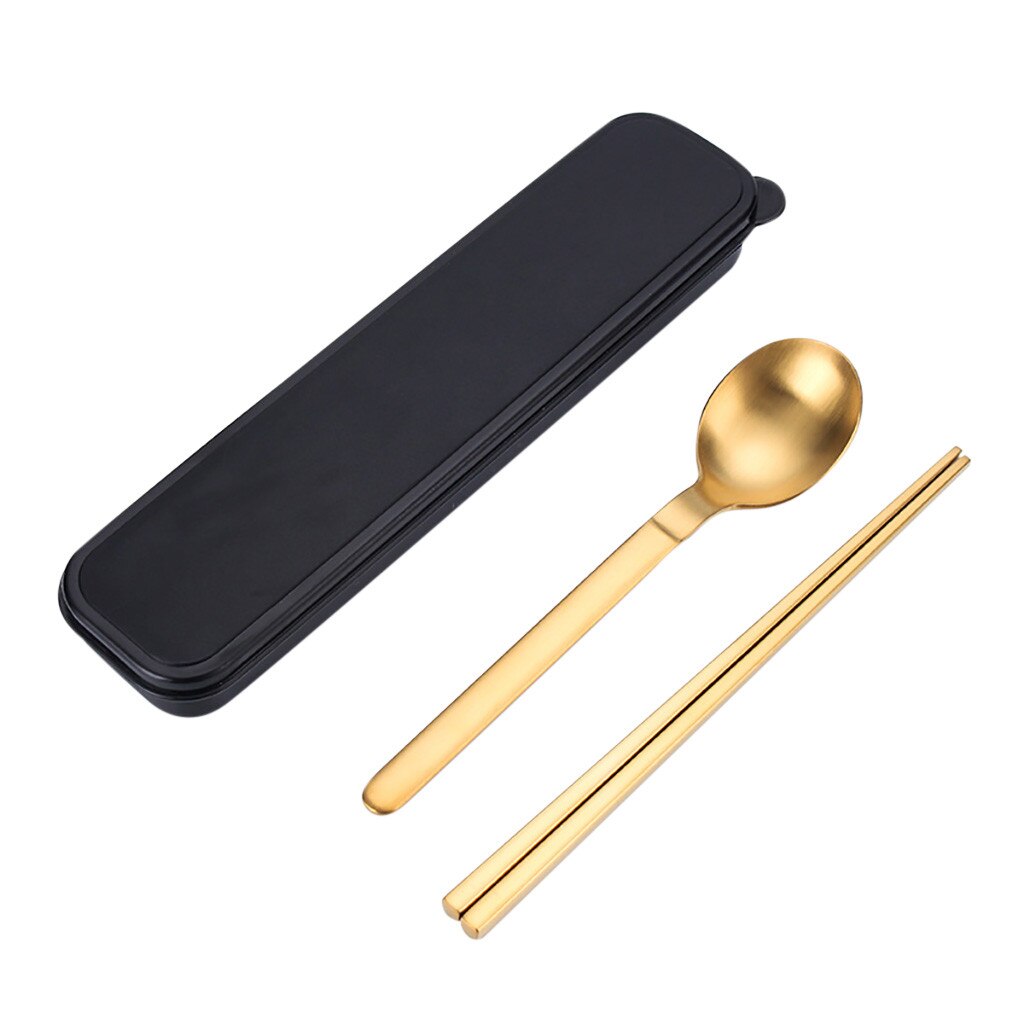 Portable Fork Spoon Travel Cutlery Set Portable Travel Silverware Utensils gadgets inteligentes kitchen tools accessories: Gold 