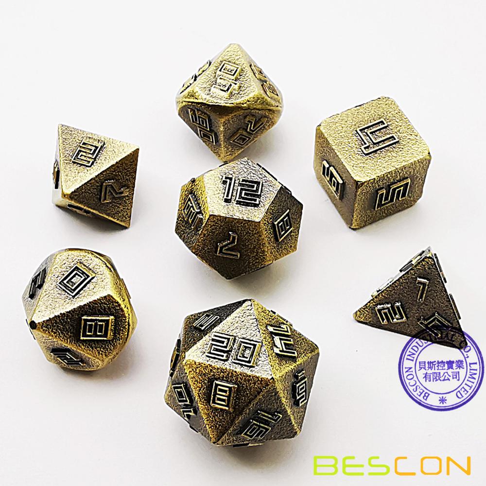 Bescon Koper-Erts Lode Solide Metalen Dobbelstenen Set, ruwe Metalen Polyhedral D & D Rpg 7-Dobbelstenen Set: Brass-Ore Set