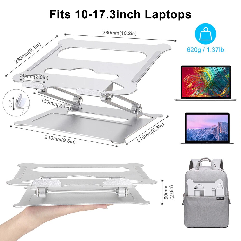 Laptop Stand Zilver Aluminium Office Laptop Lift Stand Opvouwbare Draagbare Laptop Stand Radiator Stand Geschikt Voor 11 Te 17 Inc