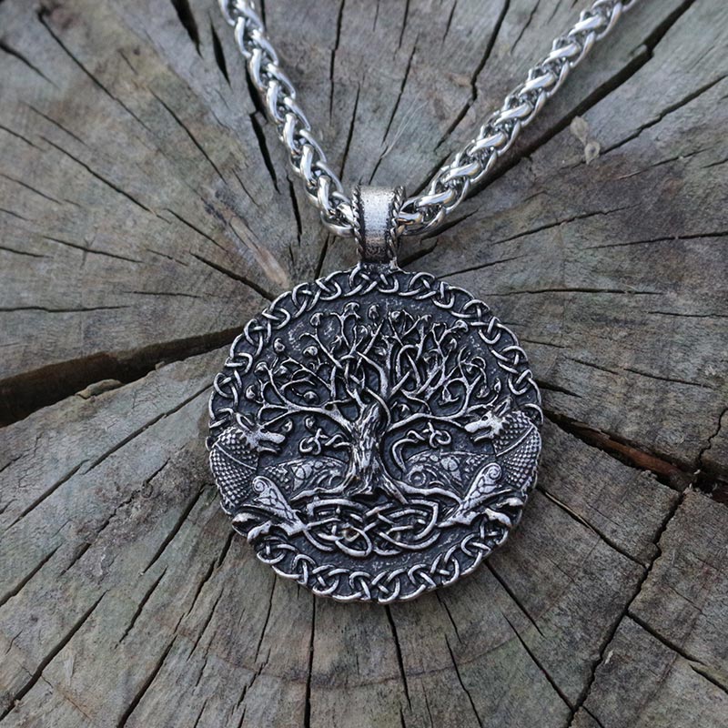 Lanseis 1 stks Twee wolven sigil opdracht Celt wolf hanger twee wolven levensboom en wereld boom sieraden viking mannen ketting: stainles steel chain