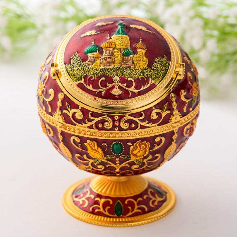 Luxe gouden schilderij asbak, ronde asbak, asbak van metaallegering, herenasbak met deksel, draagbare asbak voor op tafel.: Rood kasteel