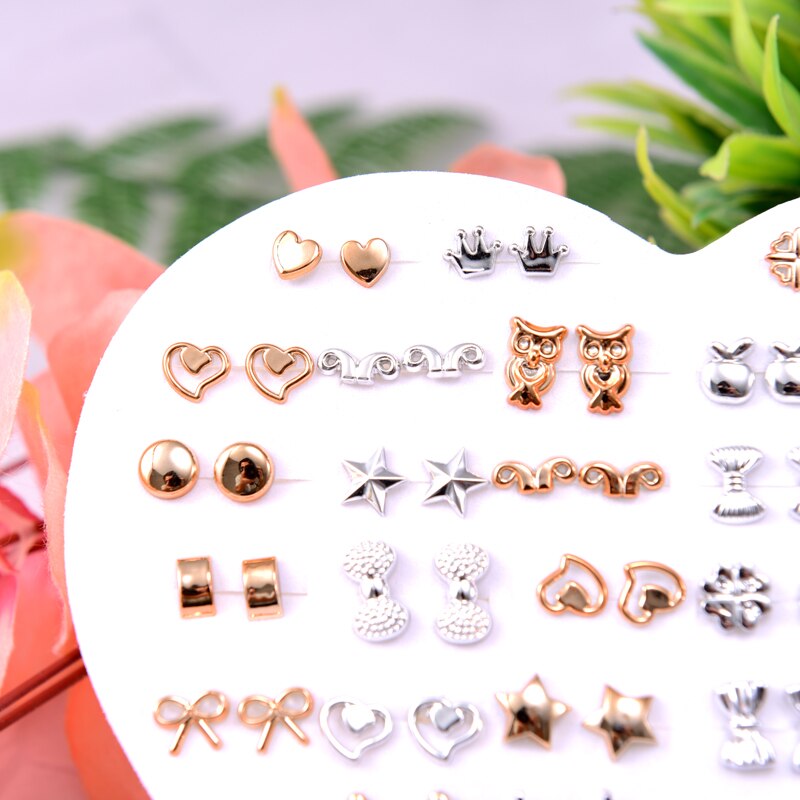 36 Pair/lot Multi-style Gold Black Heart Animal Geometric plastic Stud Earring Set Women Anti Allergy Girls Earrings Jewelry