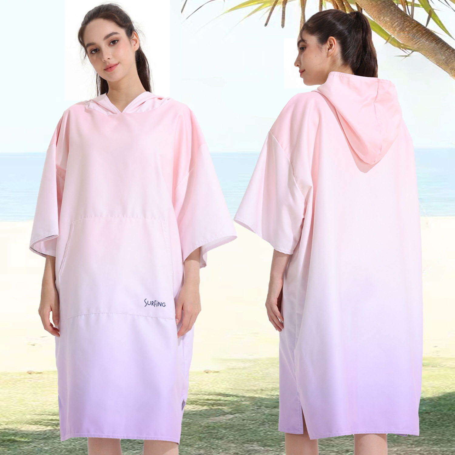 Frau Taucheranzug Wechsel Robe Poncho schnell trocknende Kapuze Badet uch Bademantel Strand Schwimmen Surf handtuch Erwachsener Mann: Grau