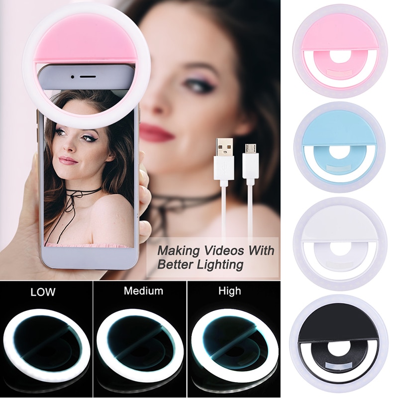 Universal Mobile Phone Led Selfie Ring Light USB Charge Fill For iPhone Samsung Huawei Xiaomi Mi Lens Ringlight Clip Photo Lamp