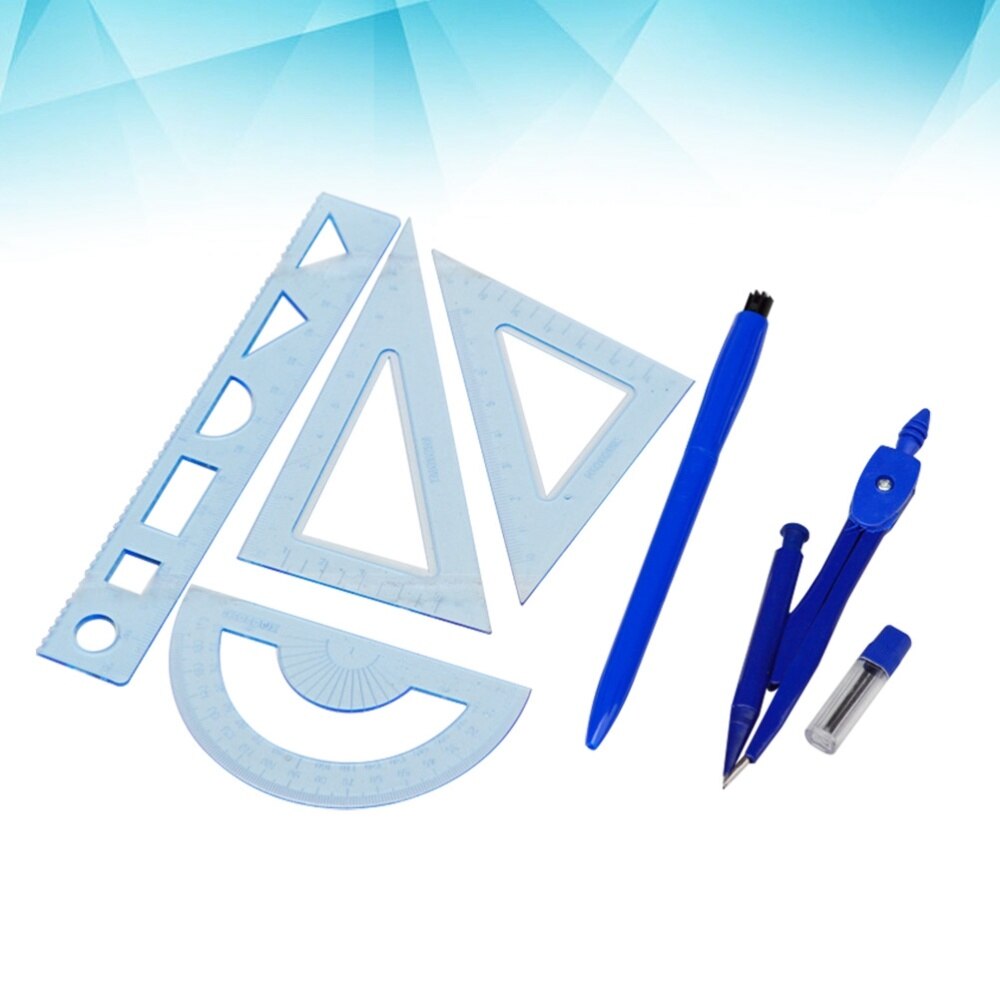 7pcs Compasses Set Geometry Drawing Tool with Protractor Divider Ruler Pencil Set Square(1 Compasses,1 Pen,1 Refill,4 Rulers): Default Title