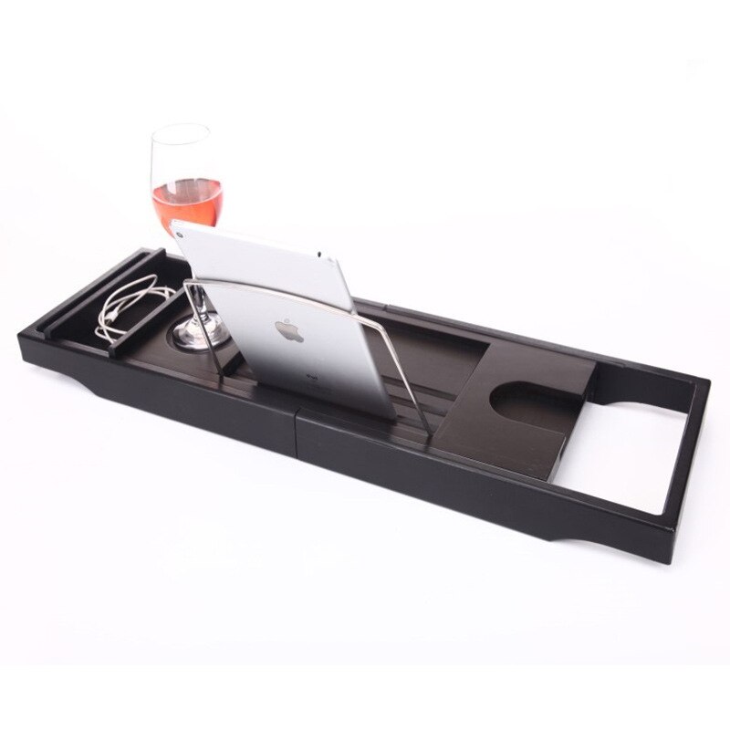 Bamboo Bath Storage Rack Retractable Bath Bracket Multi Function Bathtub Shelf Ipad Computer Rack Bathtub Bathroom Shower Caddy